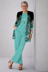 Cassandra | Turquoise Mandala Cardigan & Pant Three-Piece Set