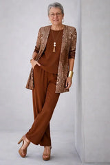 Lillian | Rust Paisley Cardigan & Wide-Leg Pant Three-Piece Set
