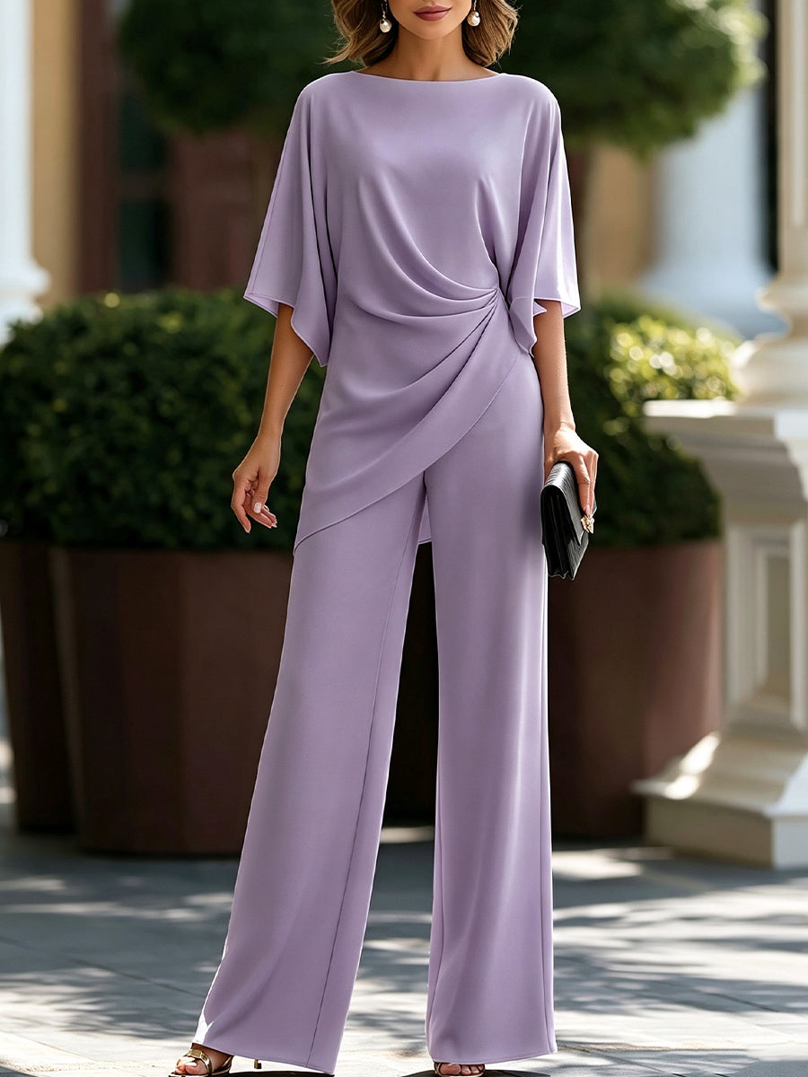 Lucretia draped asymmetric wide-leg set in lavender