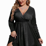 MATHILDET - Plus Size Glitter V-Neck Ruffle