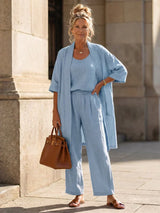 Lorrin | Three-Piece Cardigan & Wide-Leg Pant Set