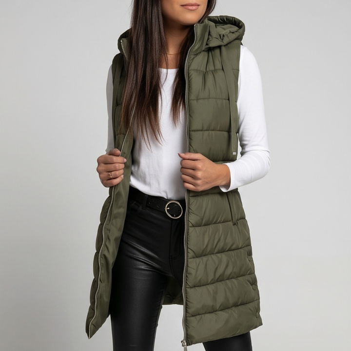 Aveline - Long Hooded Puffer Vest