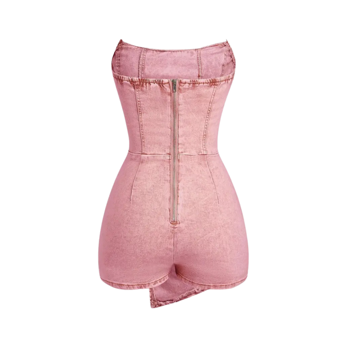 VIXEN™ – Twisted Front Strapless Denim Romper