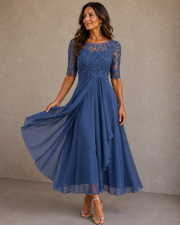 ELEONORA | Lace & Chiffon Midi Dress