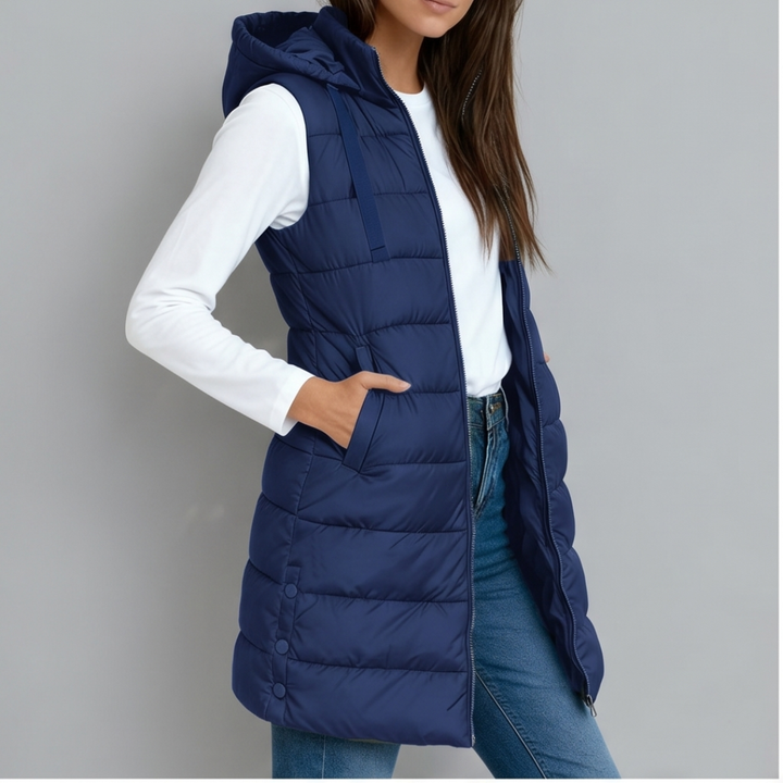 Aveline - Long Hooded Puffer Vest
