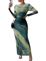 TESSIET - All-Over Print Ruched Bodycon Dress