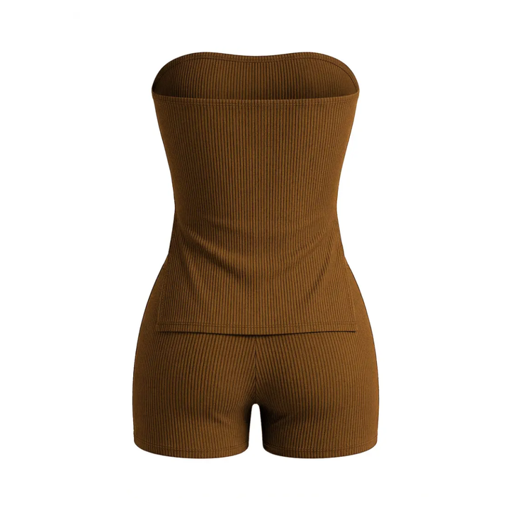 NOXIE™ – Ribbed Side-Slit Tube Top & Shorts Two-Piece Set