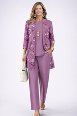 Margot | Orchid Floral Cardigan & Wide-Leg Pant Three-Piece Set