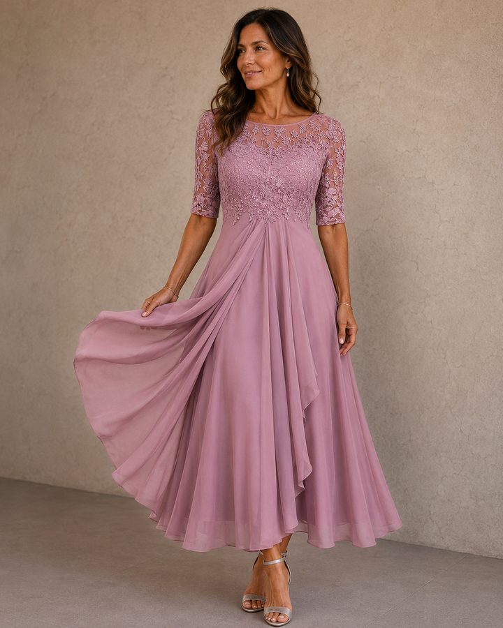 ELEONORA | Lace & Chiffon Midi Dress