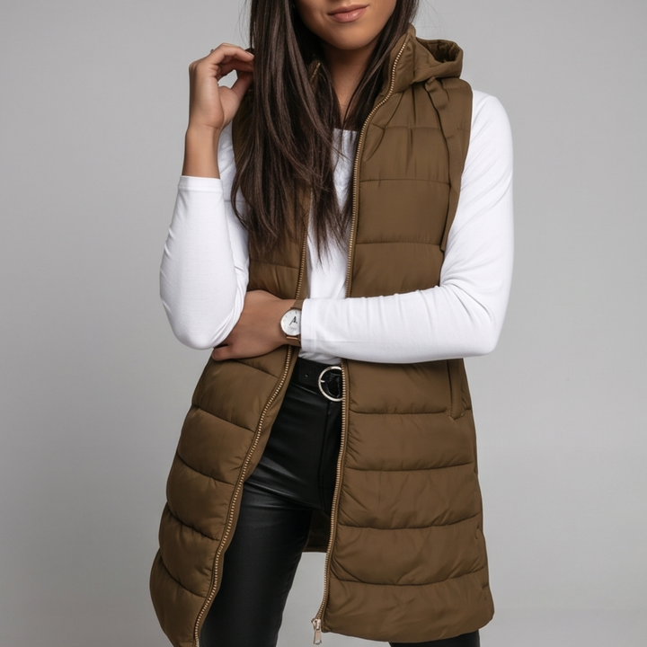 Aveline - Long Hooded Puffer Vest