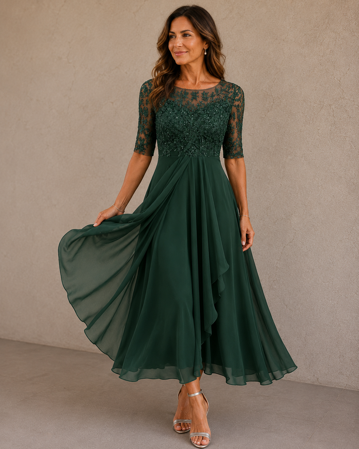 ELEONORA | Lace & Chiffon Midi Dress