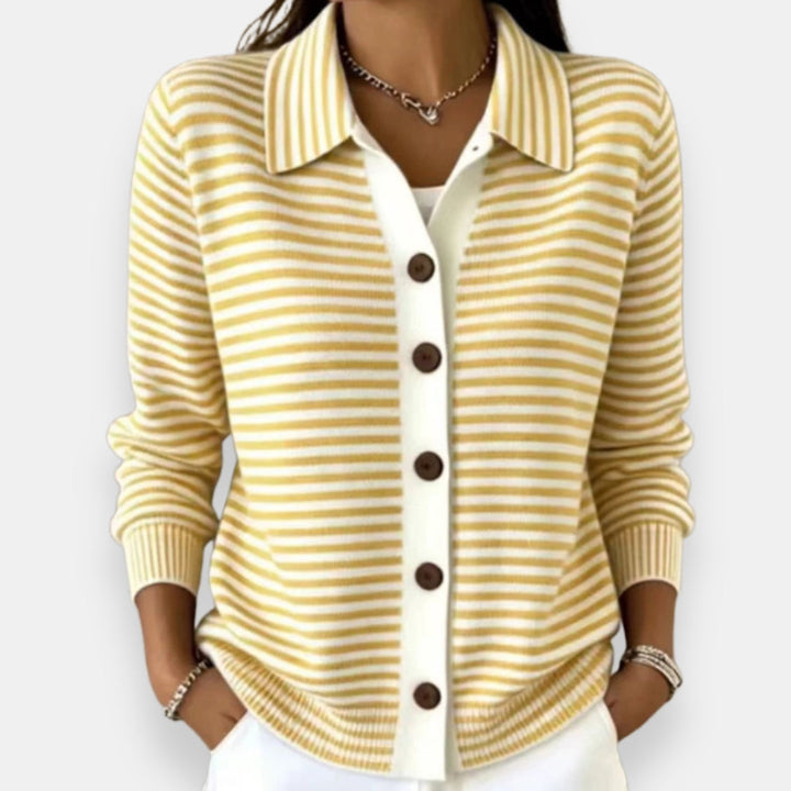 Nola striped button cardigan in yellow and cream