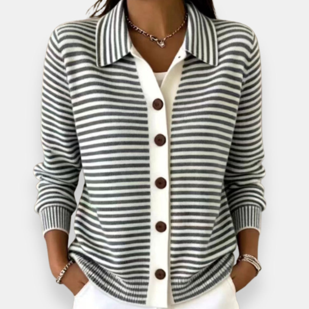 Nola striped button cardigan in black and cream