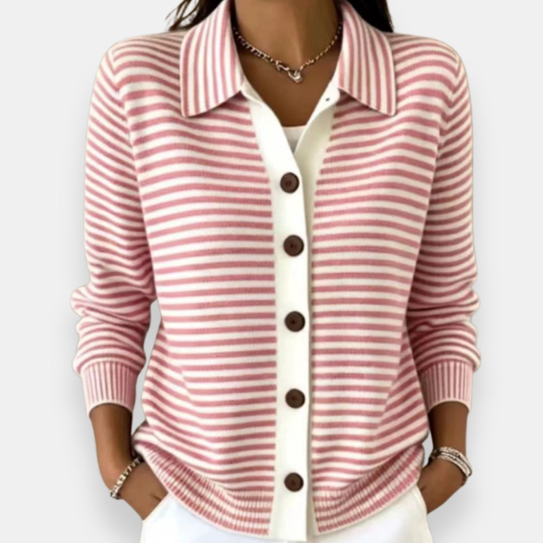 Nola striped button cardigan in pink and cream