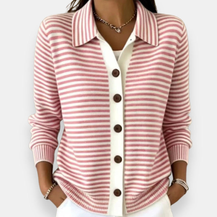 Nola striped button cardigan in pink and cream