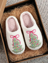 HOLLYT - Christmas Bowknot Embroidered Plush Slippers