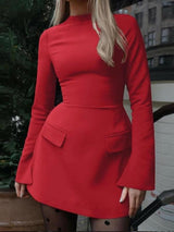 HAZELT - Chic A-Line Dress with Stand
