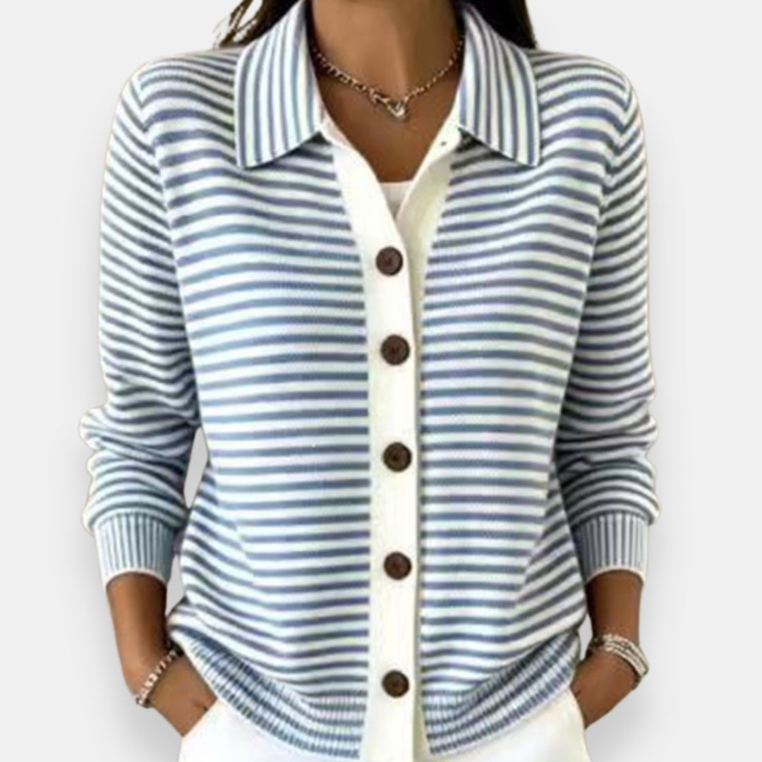 Nola striped button cardigan in light blue and cream