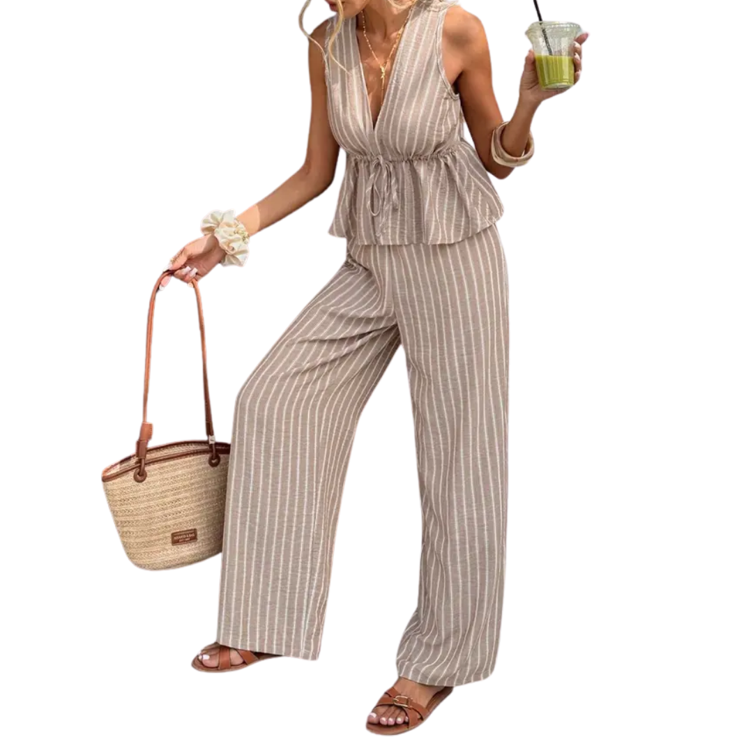 NADETTE™ – Striped Bohemian Tie-Waist Two-Piece Set