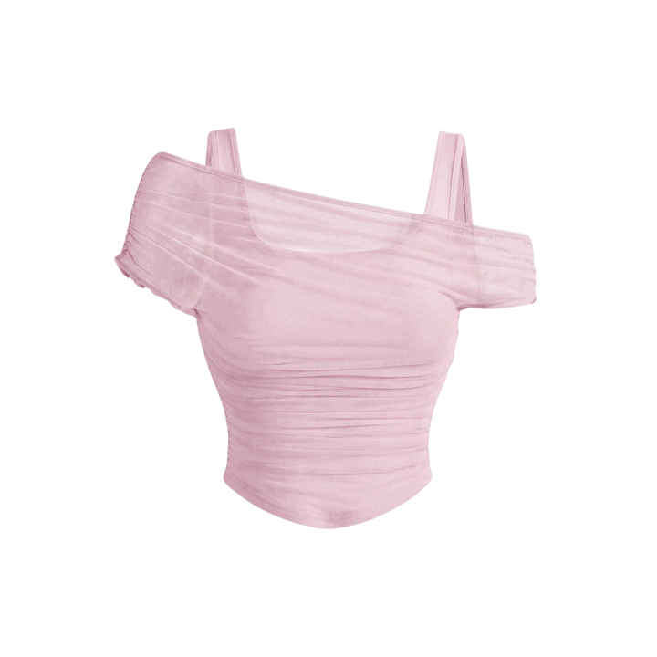 LUXETTE™ – Ruched Mesh Asymmetric Crop Top
