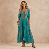 Solenne | Embroidered Turquoise Maxi Dress