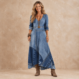 Indigo | Patchwork Denim-Look Maxi Dress