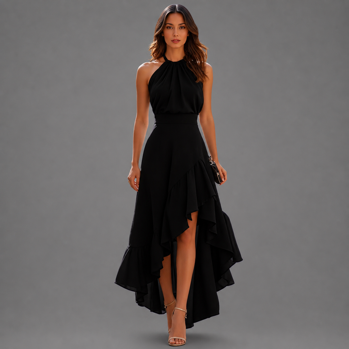 Belinda | Halter Ruffle-Hem Maxi Dress