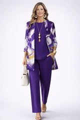 Violet | Purple Swirl Cardigan & Pant Three-Piece Set