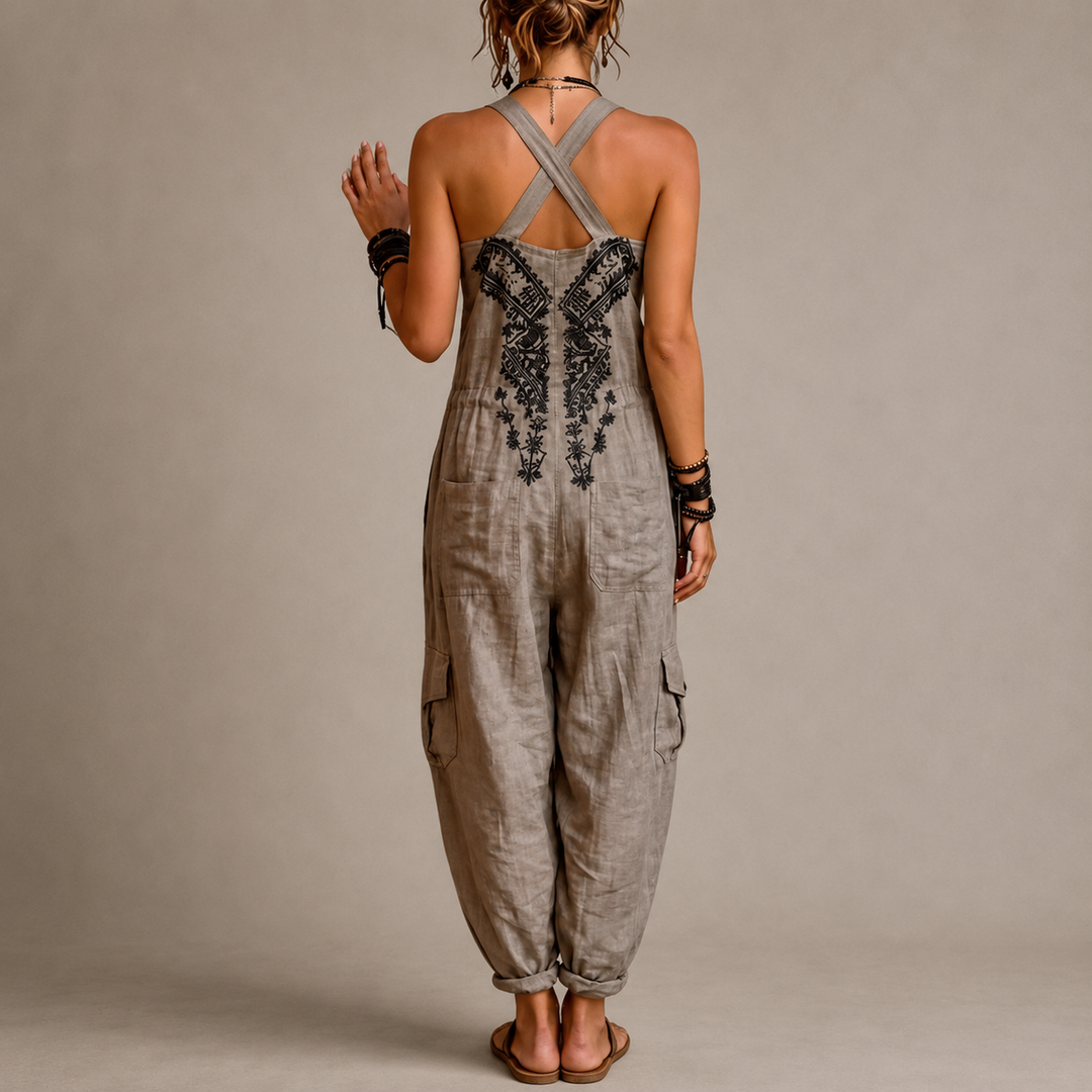 Willow bohemian harem jumpsuit in grey, detail