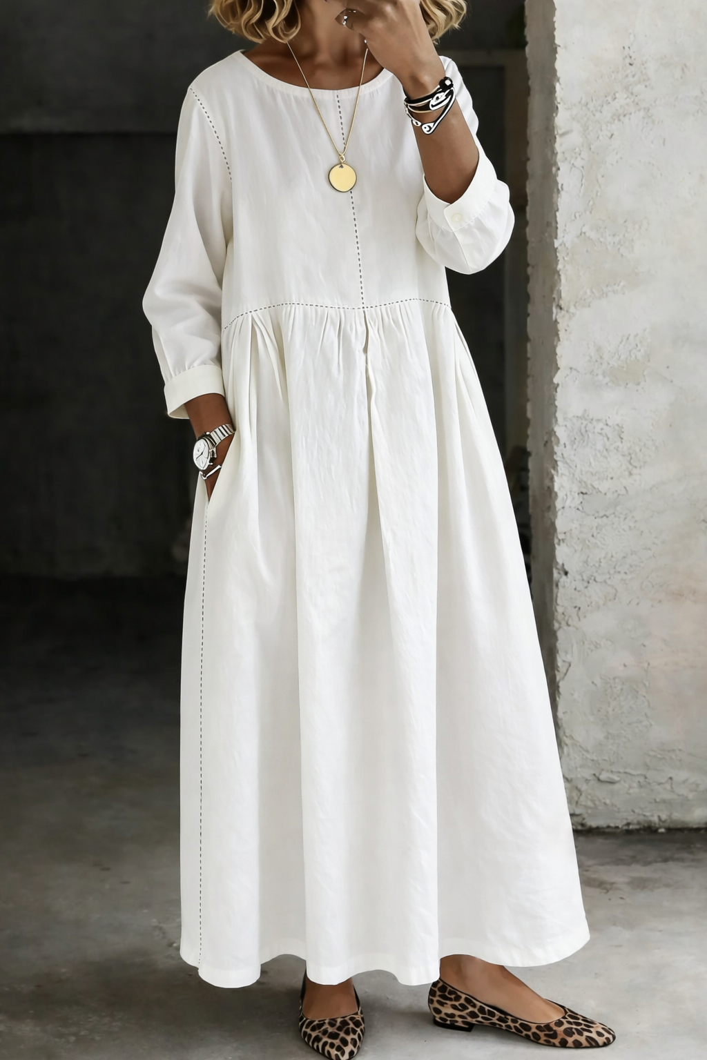 Zephyrelle vintage denim maxi dress in white