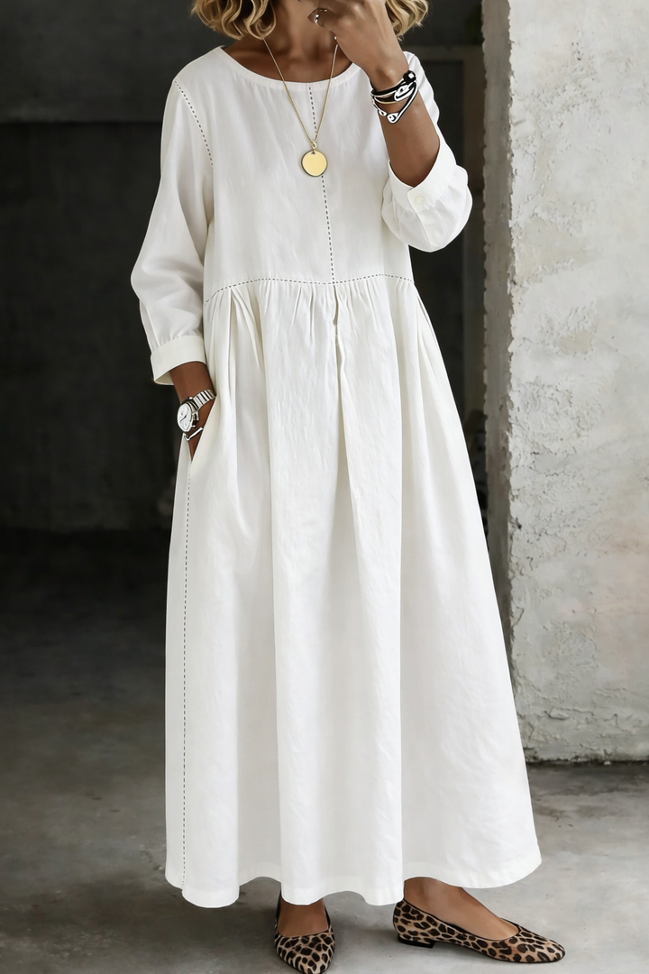 Zephyrelle vintage denim maxi dress in white