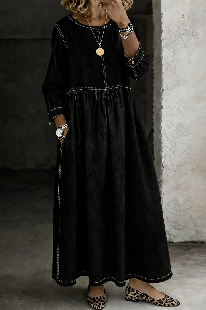 Zephyrelle vintage denim maxi dress in black