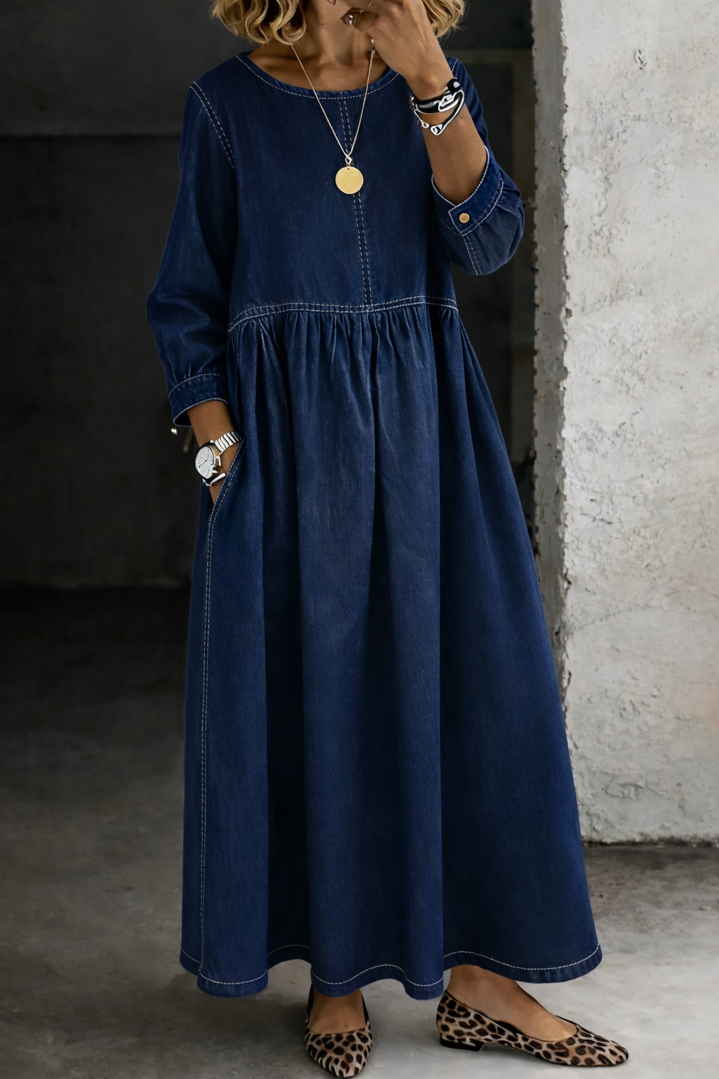 Zephyrelle vintage denim maxi dress in navy