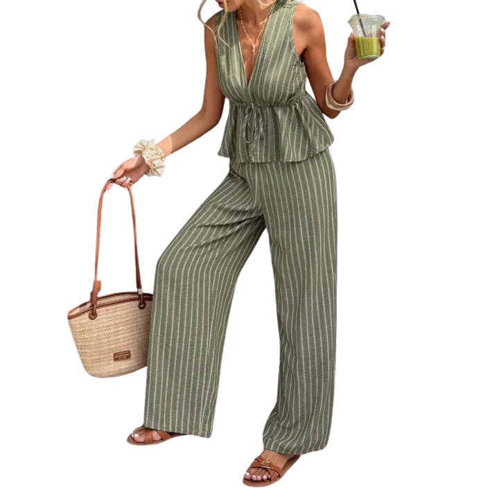 NADETTE™ – Striped Bohemian Tie-Waist Two-Piece Set