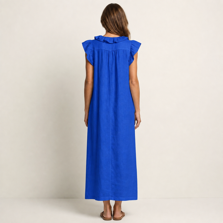 Josette | Ruffle V-Neck Linen Maxi Dress