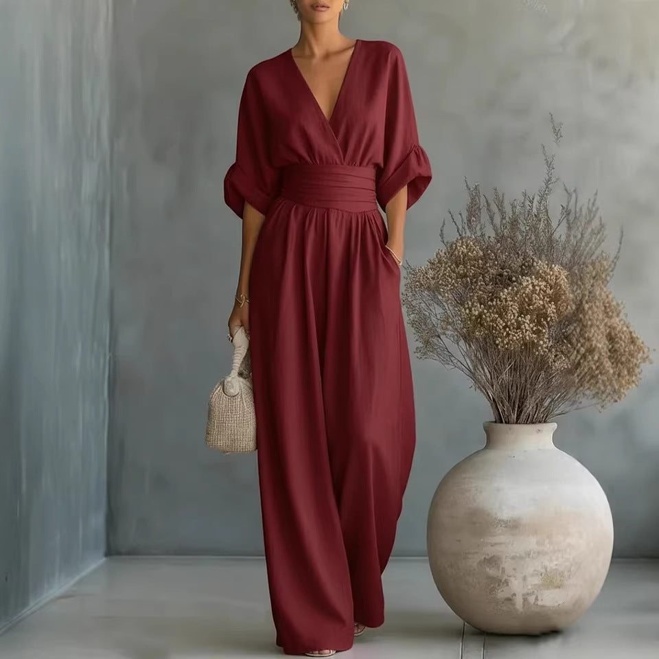 Rafaela | Draped Wrap-Front Wide-Leg Jumpsuit