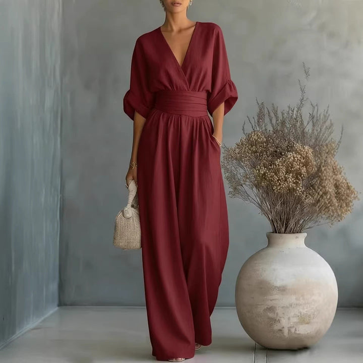 Rafaela | Draped Wrap-Front Wide-Leg Jumpsuit
