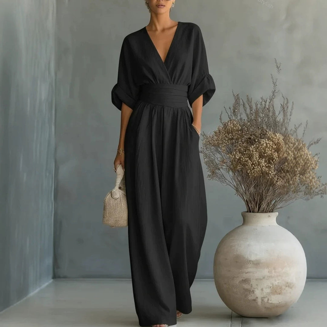 Rafaela | Draped Wrap-Front Wide-Leg Jumpsuit
