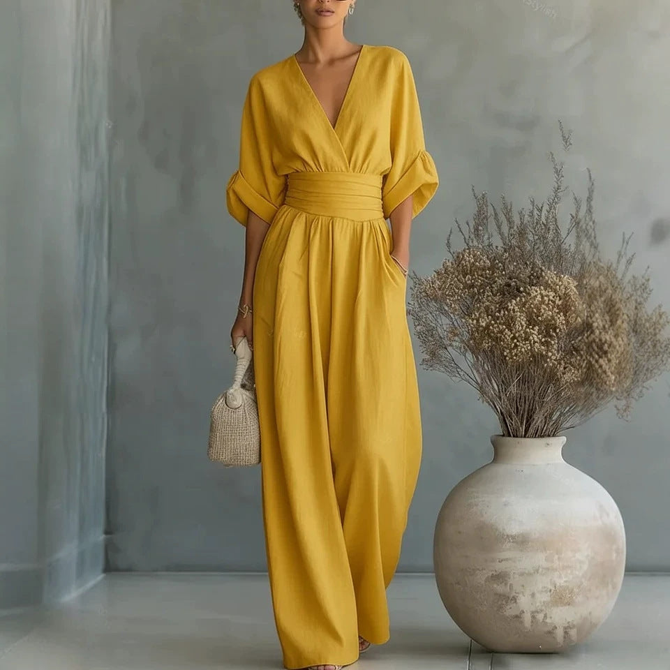 Rafaela | Draped Wrap-Front Wide-Leg Jumpsuit
