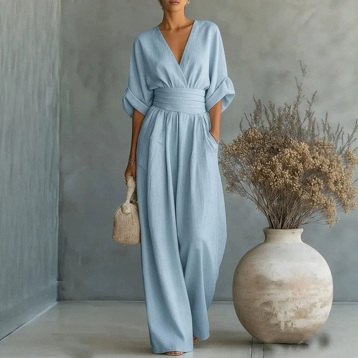 Rafaela | Draped Wrap-Front Wide-Leg Jumpsuit