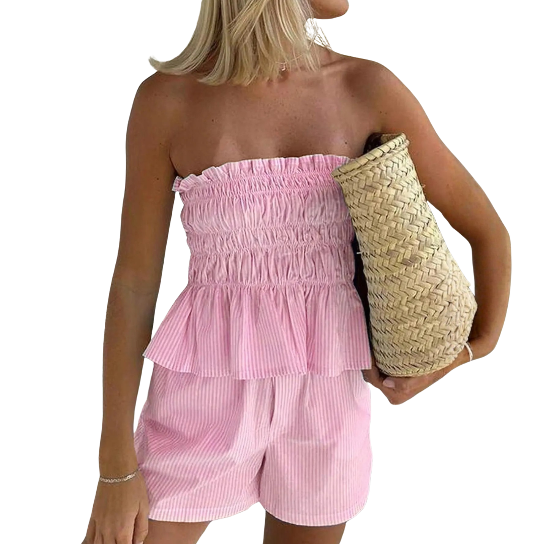 WINNIE™ – Striped Strapless Tube Top & Shorts Set