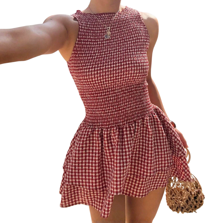DEXIE™ – Vintage Check Tiered Mini Dress