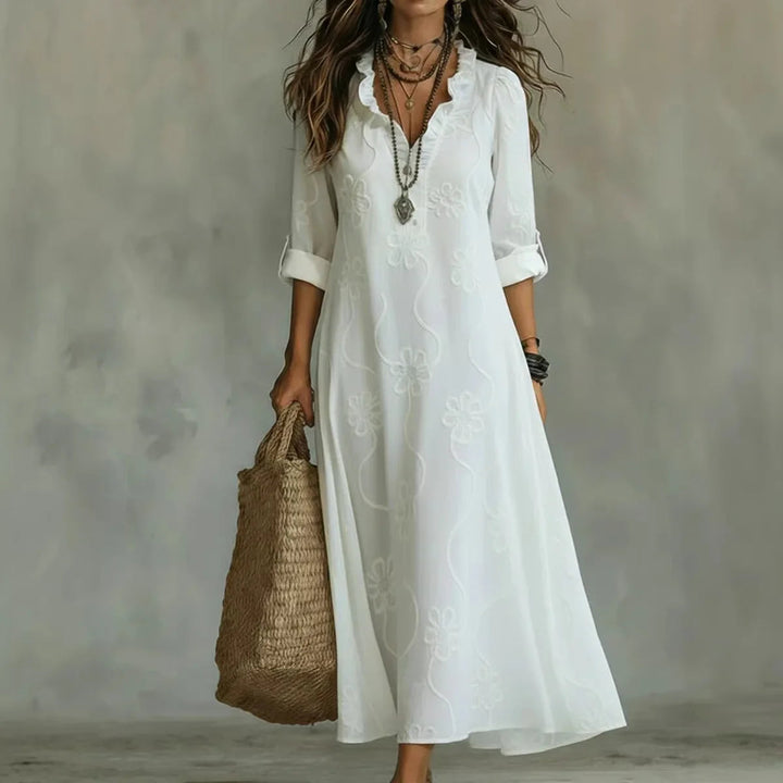Ardyne | Embroidered Ruffle V-Neck Maxi Dress