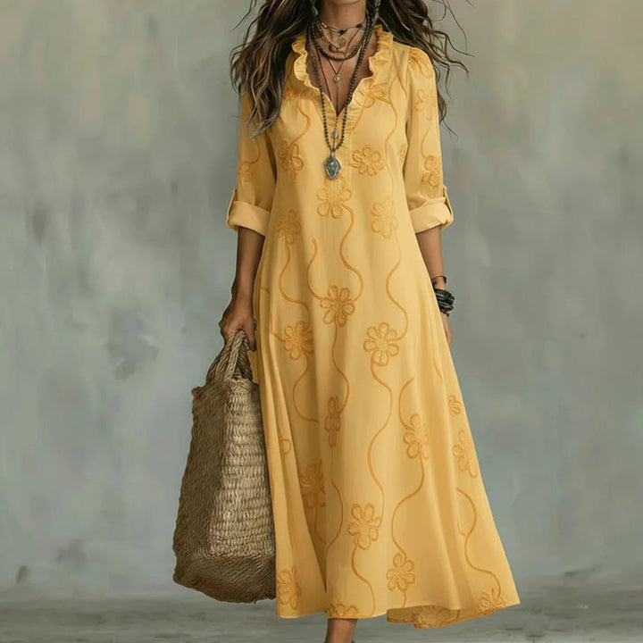 Ardyne | Embroidered Ruffle V-Neck Maxi Dress