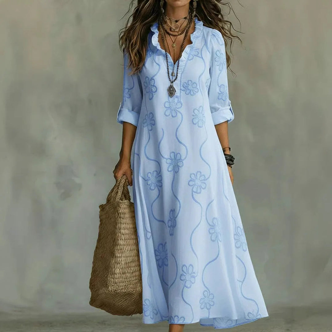 Ardyne | Embroidered Ruffle V-Neck Maxi Dress