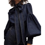 LUCYT - Tie-Neck Casual Long Sleeve Top