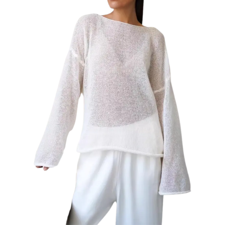 BRISEIS™ – Airy Hollow-Out Flare-Sleeve Knit Sweater