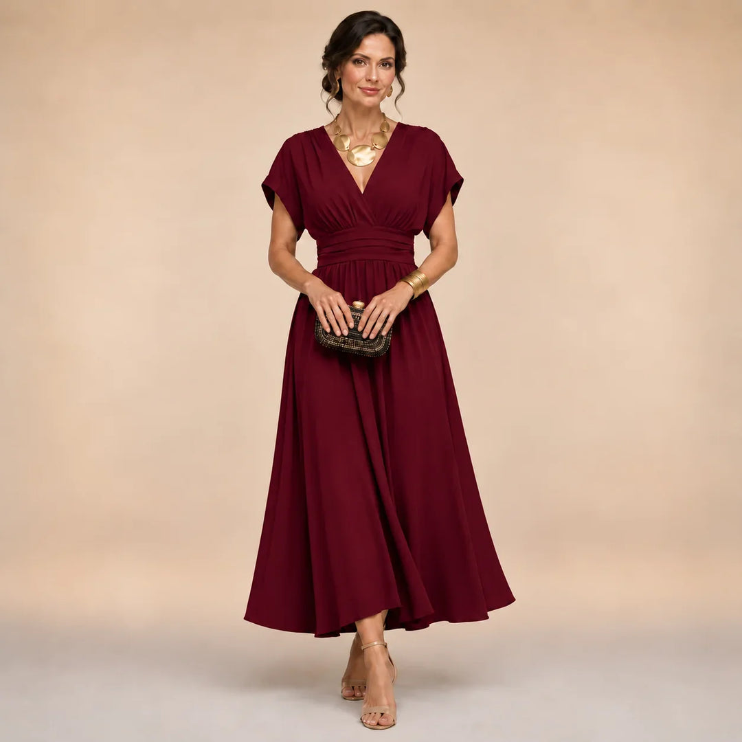 Bettina wrap-style V-neck midi dress in burgundy