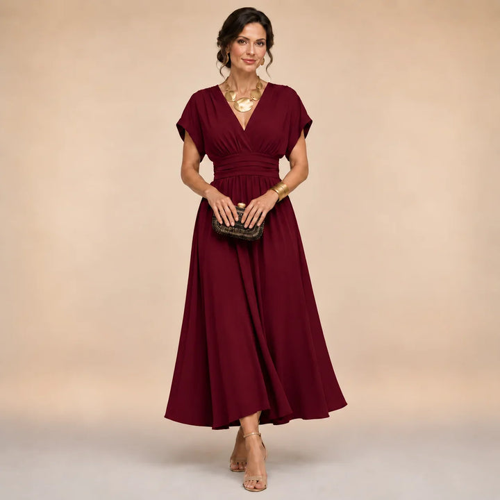 Bettina wrap-style V-neck midi dress in burgundy
