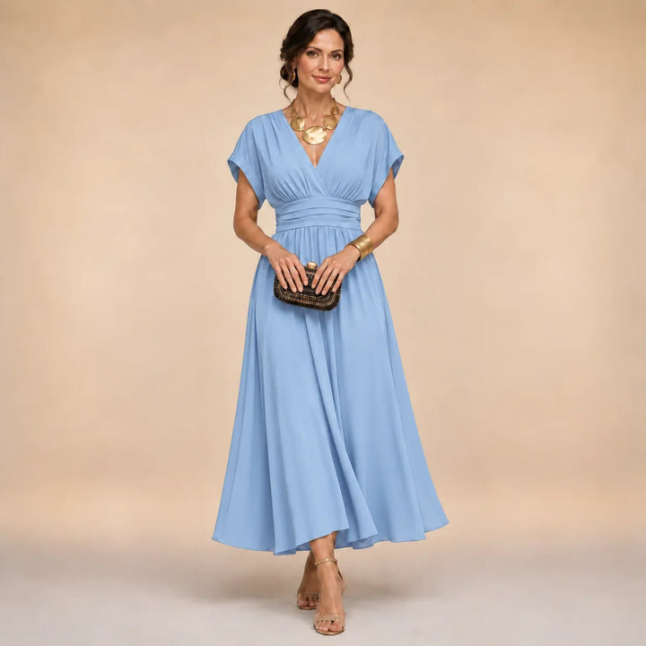 Bettina wrap-style V-neck midi dress in sky blue